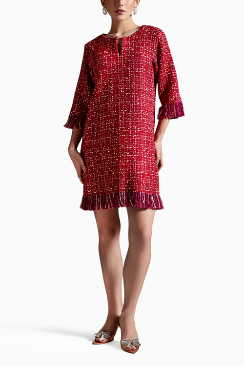Vibrant Ruby Tweed Dress