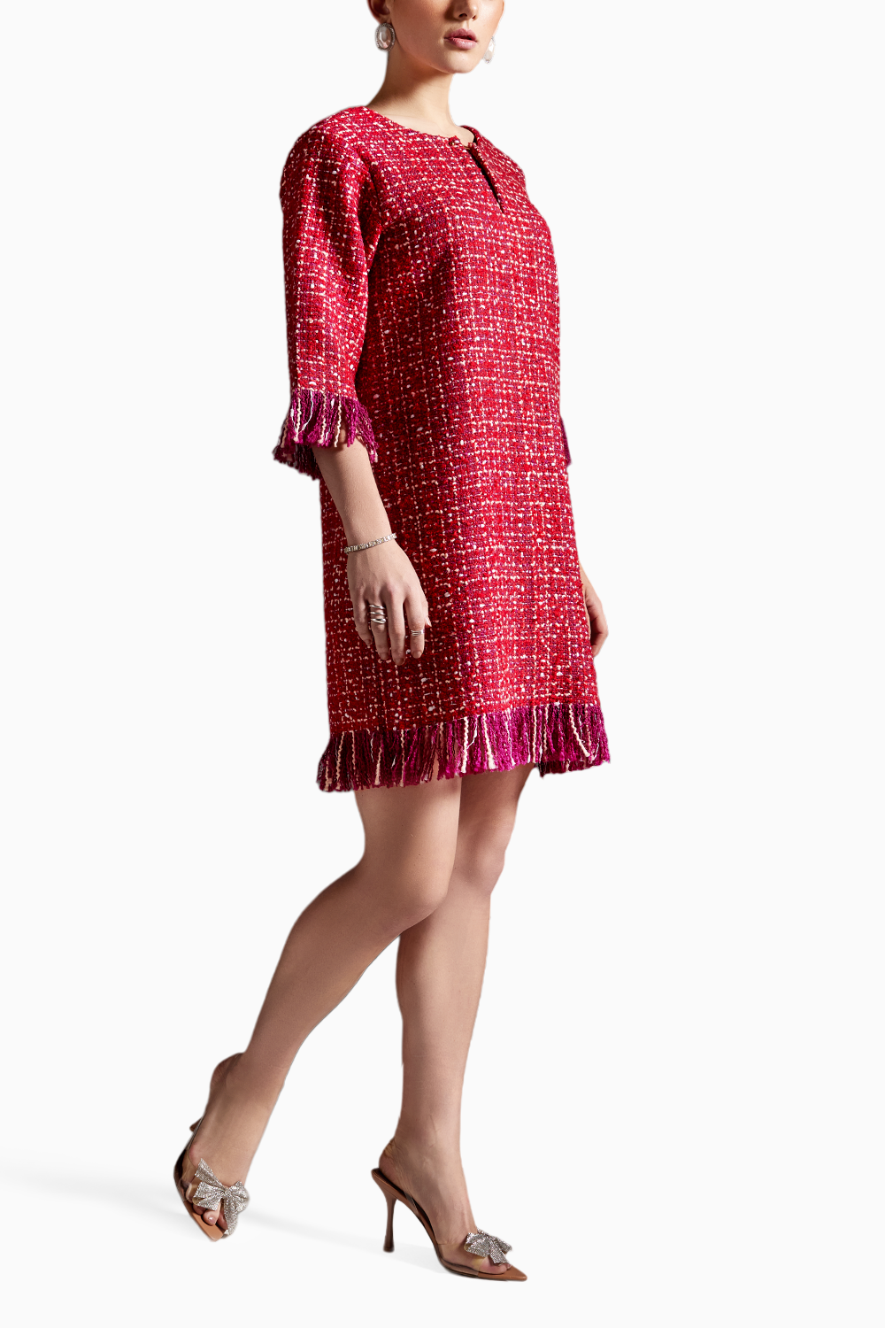 Vibrant Ruby Tweed Dress