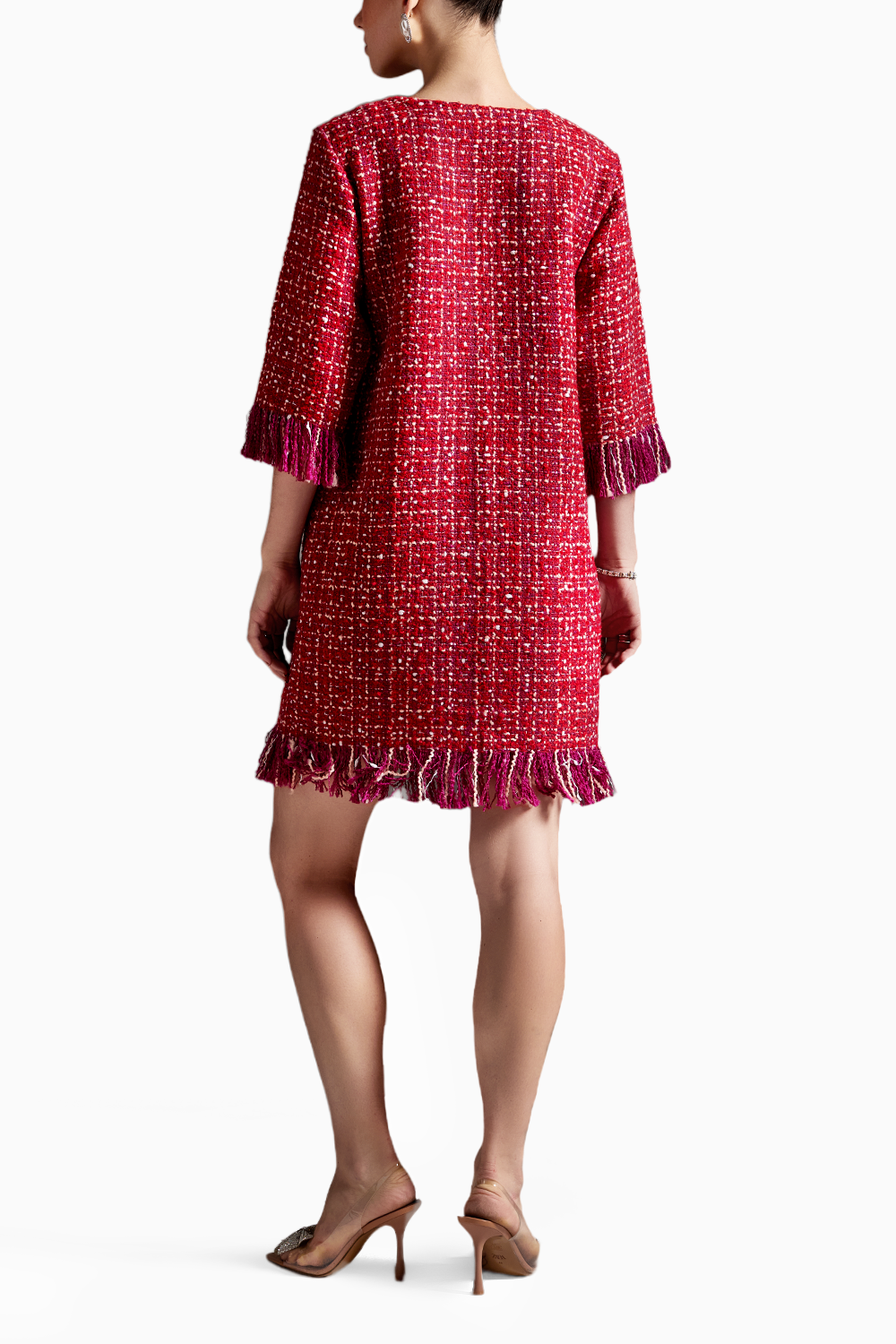 Vibrant Ruby Tweed Dress