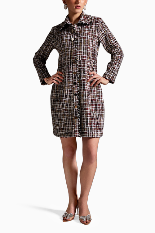 Wine Front Open Jacket Dress