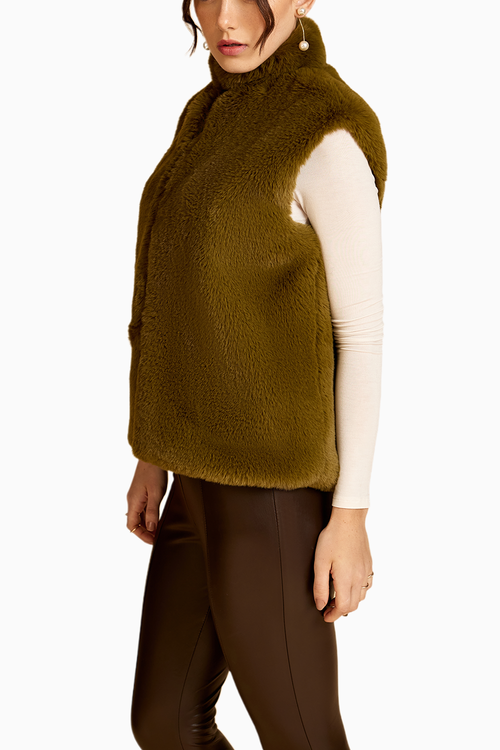 Lime Fur Sleeveless Jacket