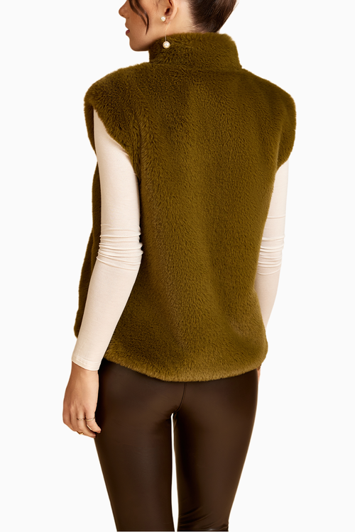 Lime Fur Sleeveless Jacket