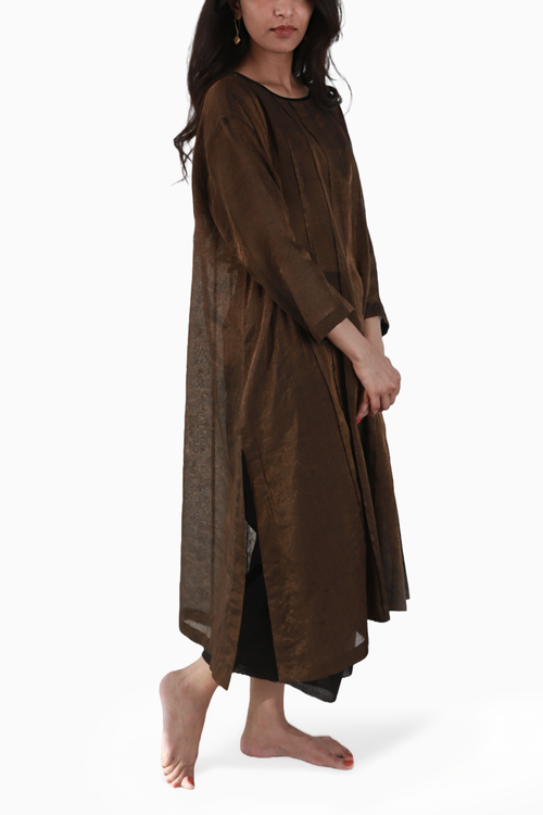 Copper Metallic Pleated Pheran Shift Dress
