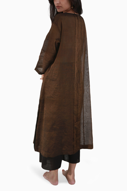 Copper Metallic Pleated Pheran Shift Dress