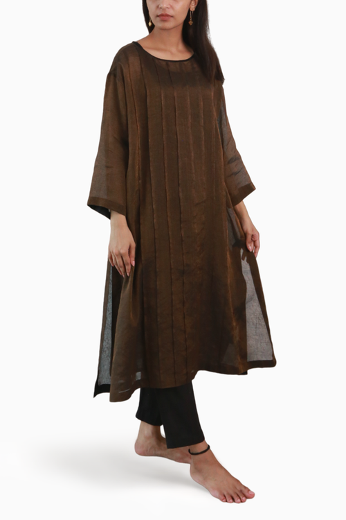 Copper Metallic Pleated Pheran Shift Dress