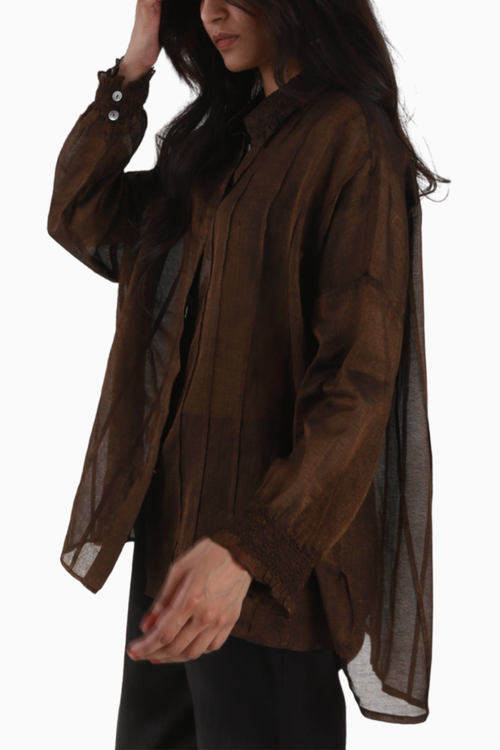 Copper Metallic Pleated T Shirt