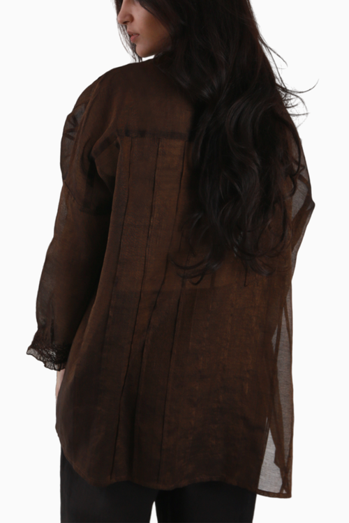 Copper Metallic Pleated T Shirt