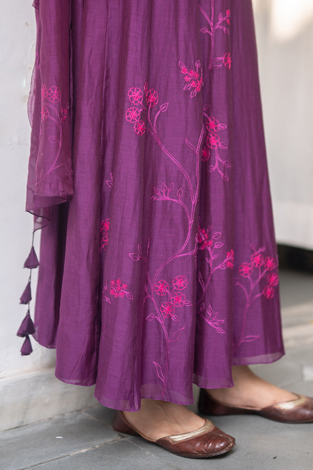 Plum Aari Work Anarkali Set