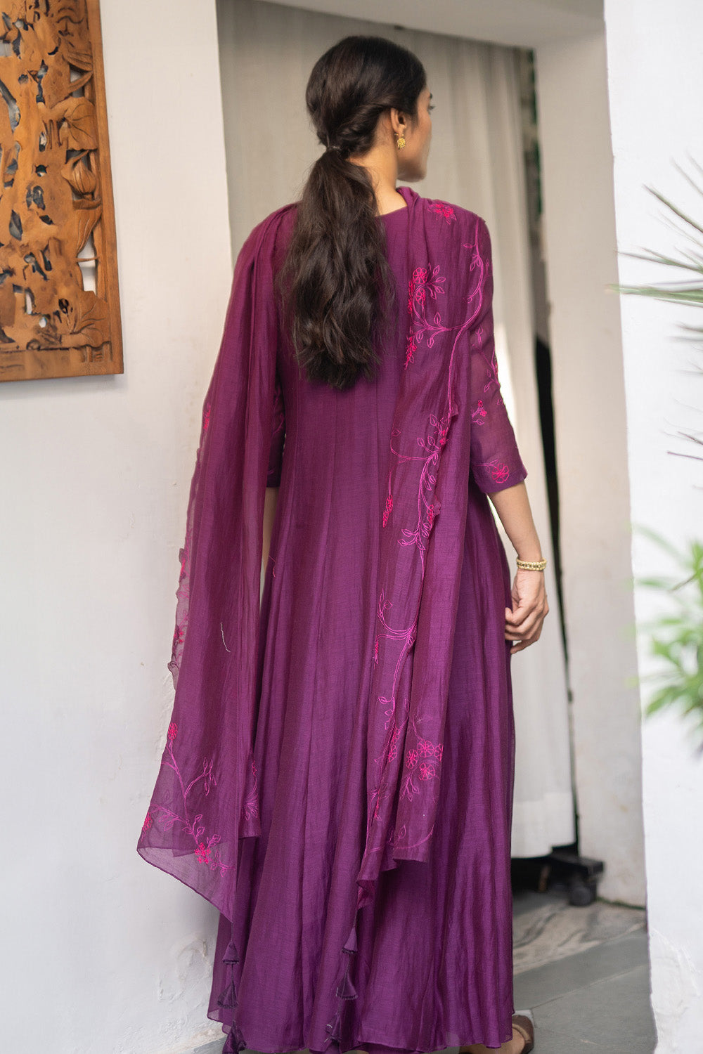 Plum Aari Work Anarkali Set