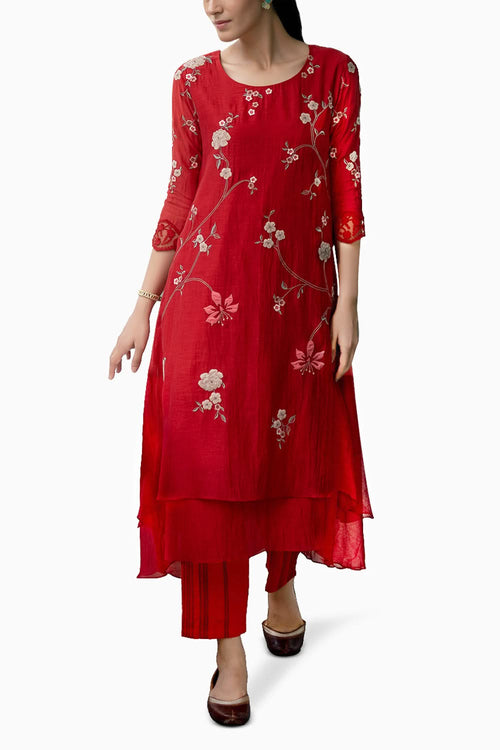 Poppy Applique Layered Kurta Set