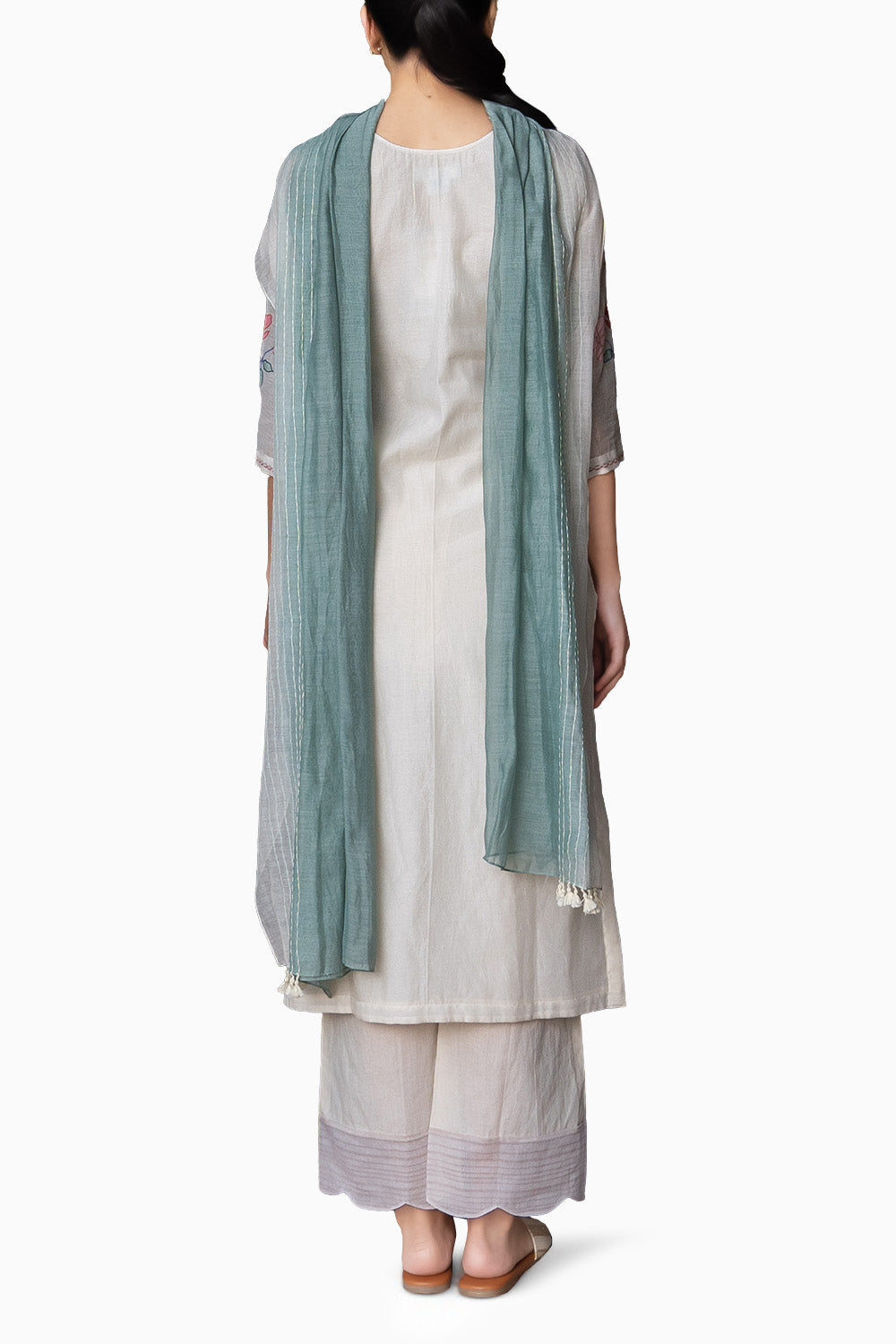 Porcelain And Sage Applique Kurta Set