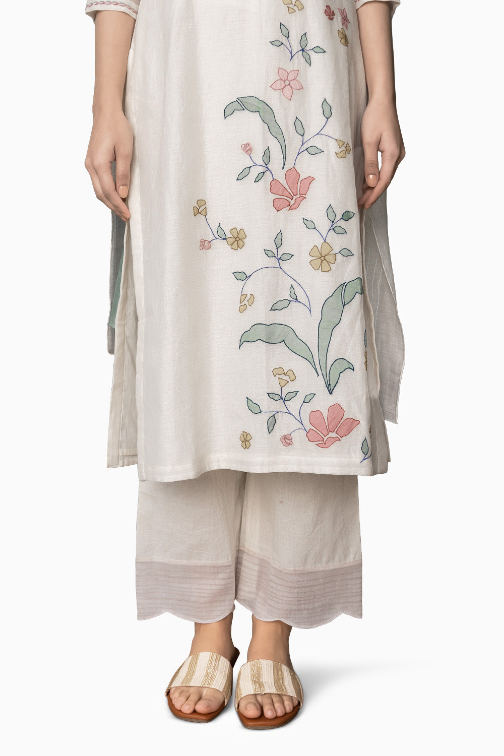 Porcelain And Sage Applique Kurta Set