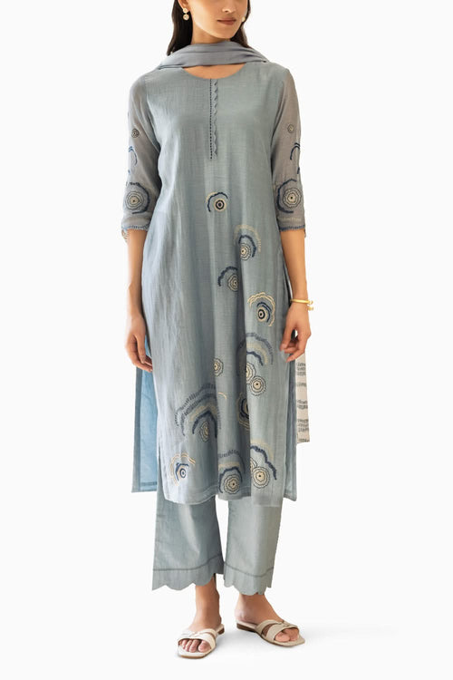 Powder Blue Embroidered Kurta Set