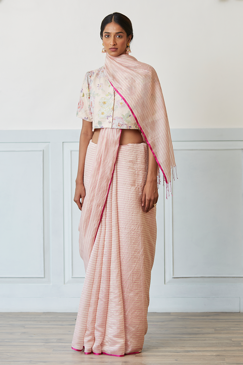 Pristine Pink Mulberry Organza Silk Saree