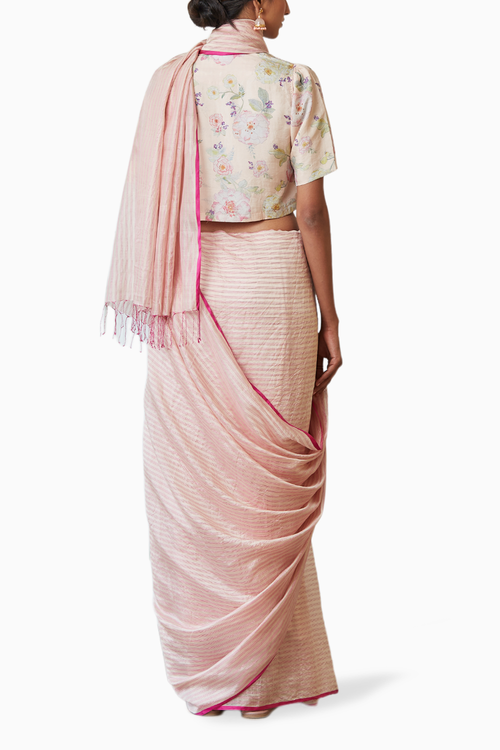 Pristine Pink Mulberry Organza Silk Saree