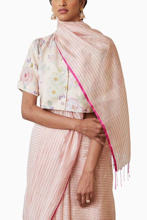 Pristine Pink Mulberry Organza Silk Saree