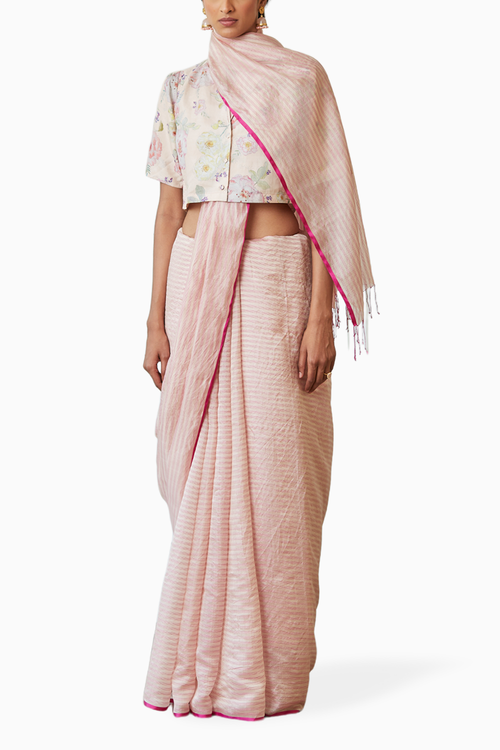 Pristine Pink Mulberry Organza Silk Saree