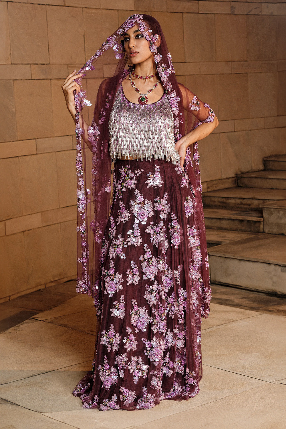 Purple Embellished Lehenga