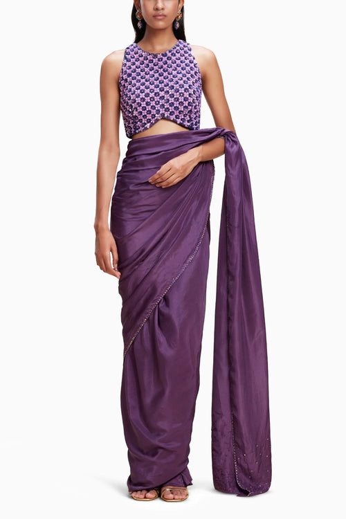 Purple Sari With Embellished Blouse