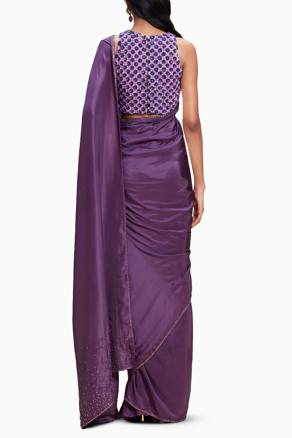 Purple Sari With Embellished Blouse