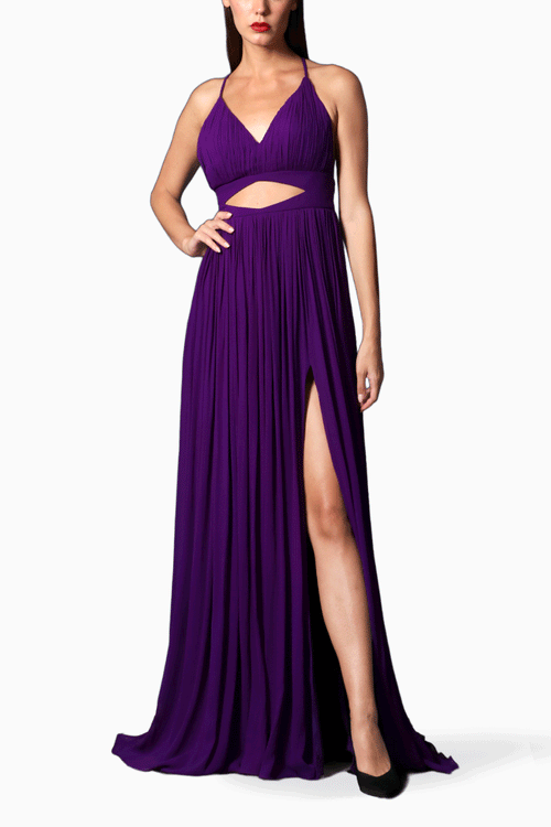 Purple Strappy Cutout Backless Gown