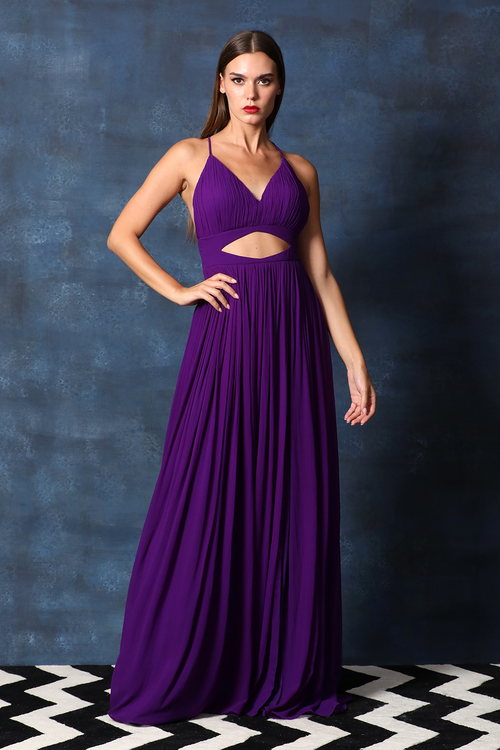 Purple Strappy Cutout Backless Gown