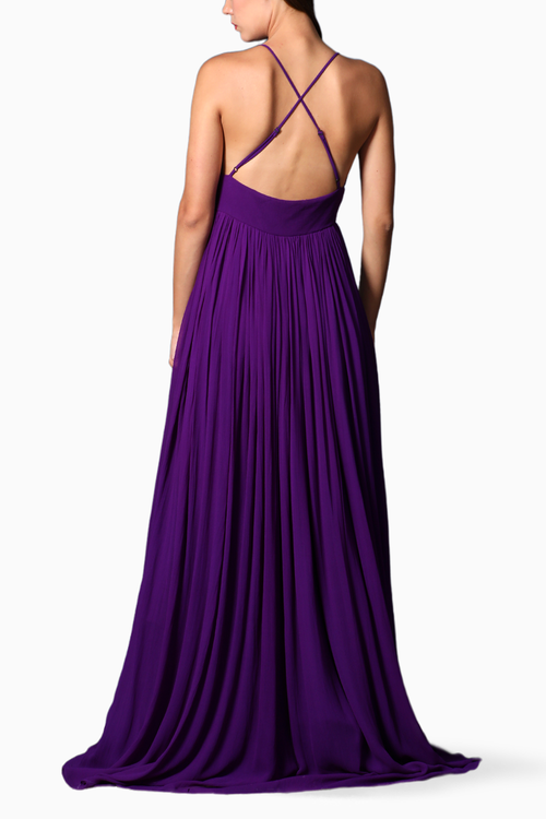 Purple Strappy Cutout Backless Gown