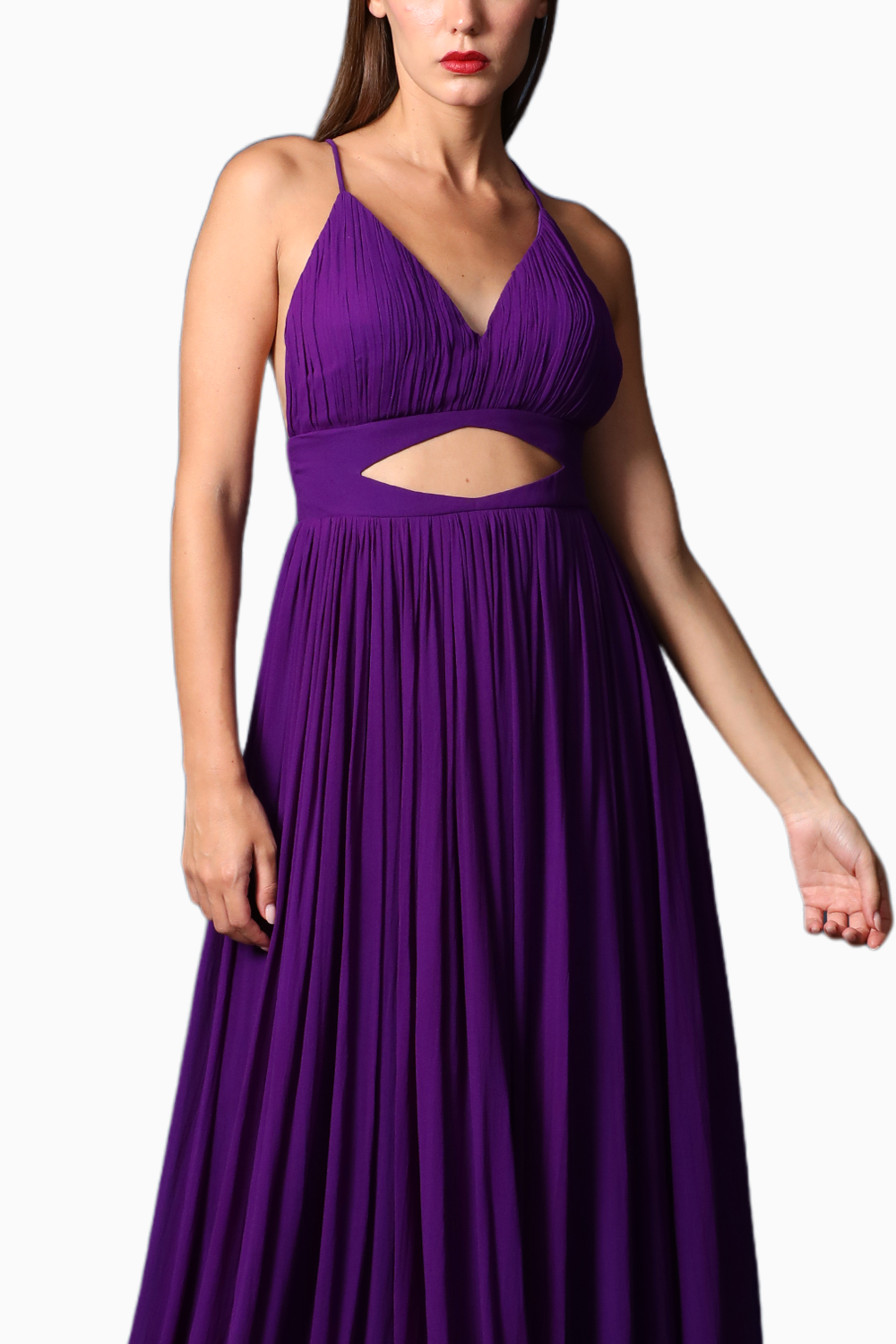 Purple Strappy Cutout Backless Gown