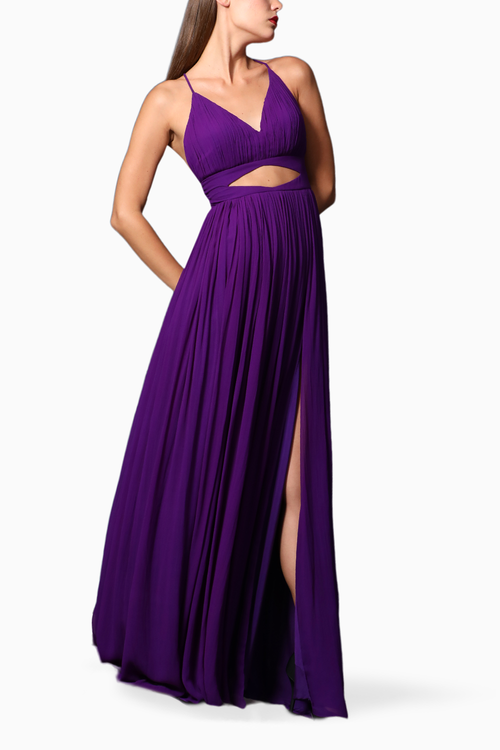 Purple Strappy Cutout Backless Gown