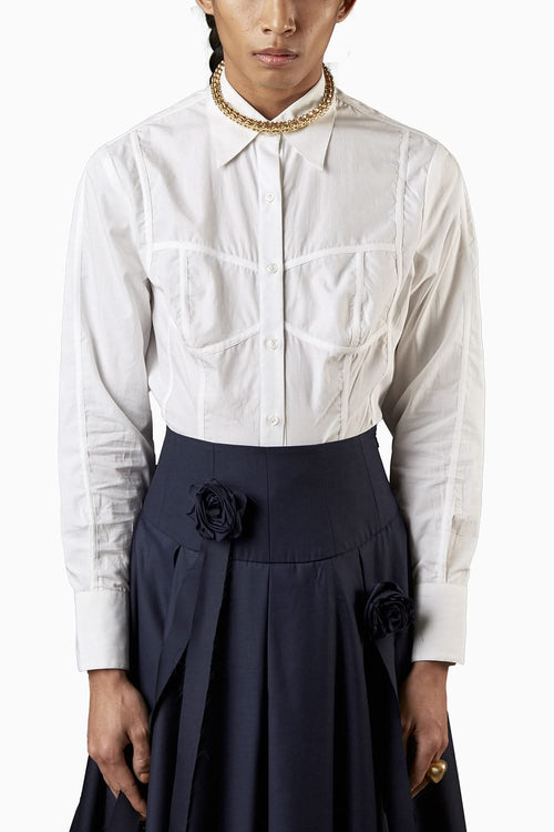 Quod Corset Shirt in White Poplin