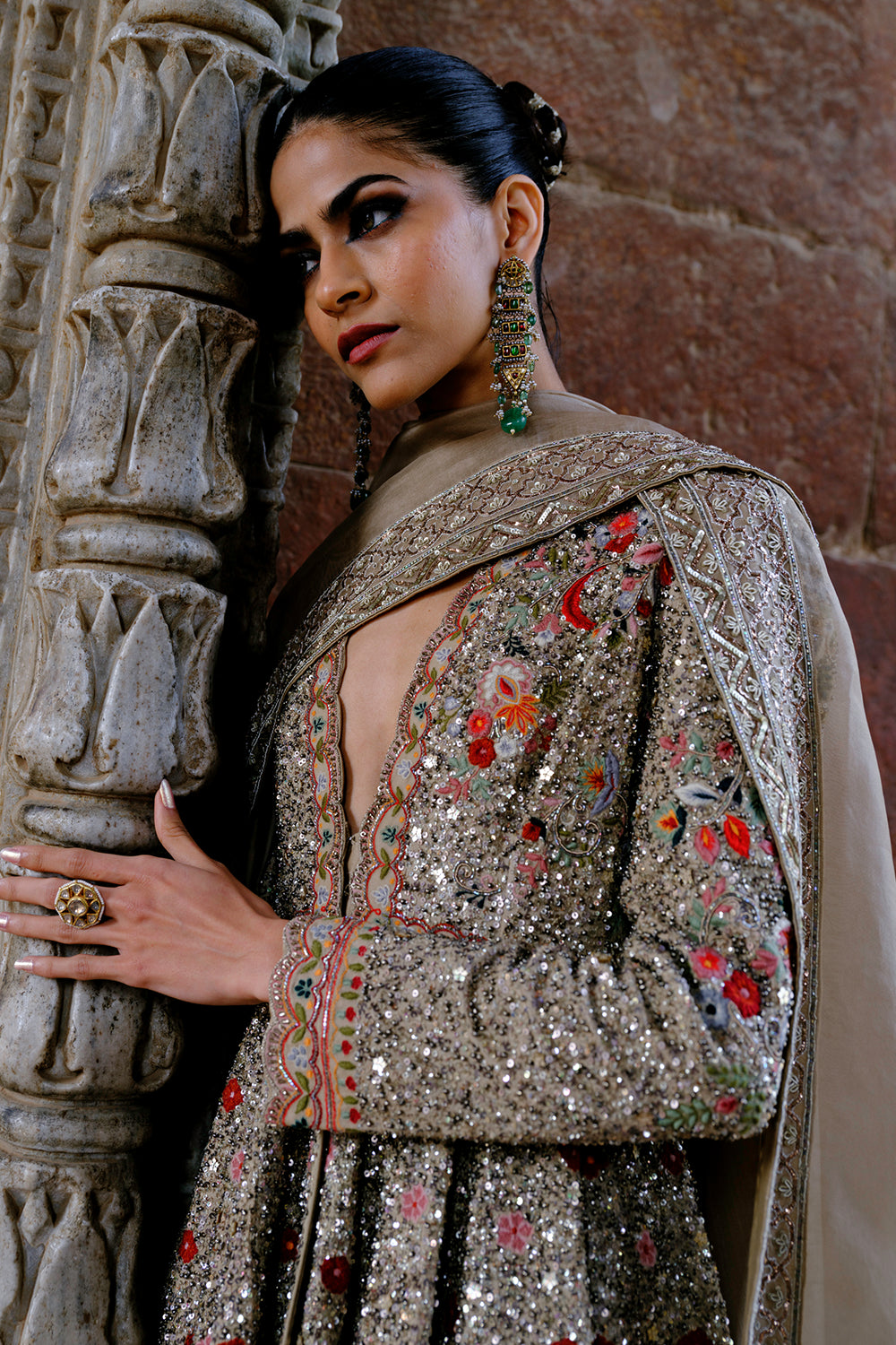 Nyra Golden Beige Peplum With Sharara & Gota Lite Dupatta
