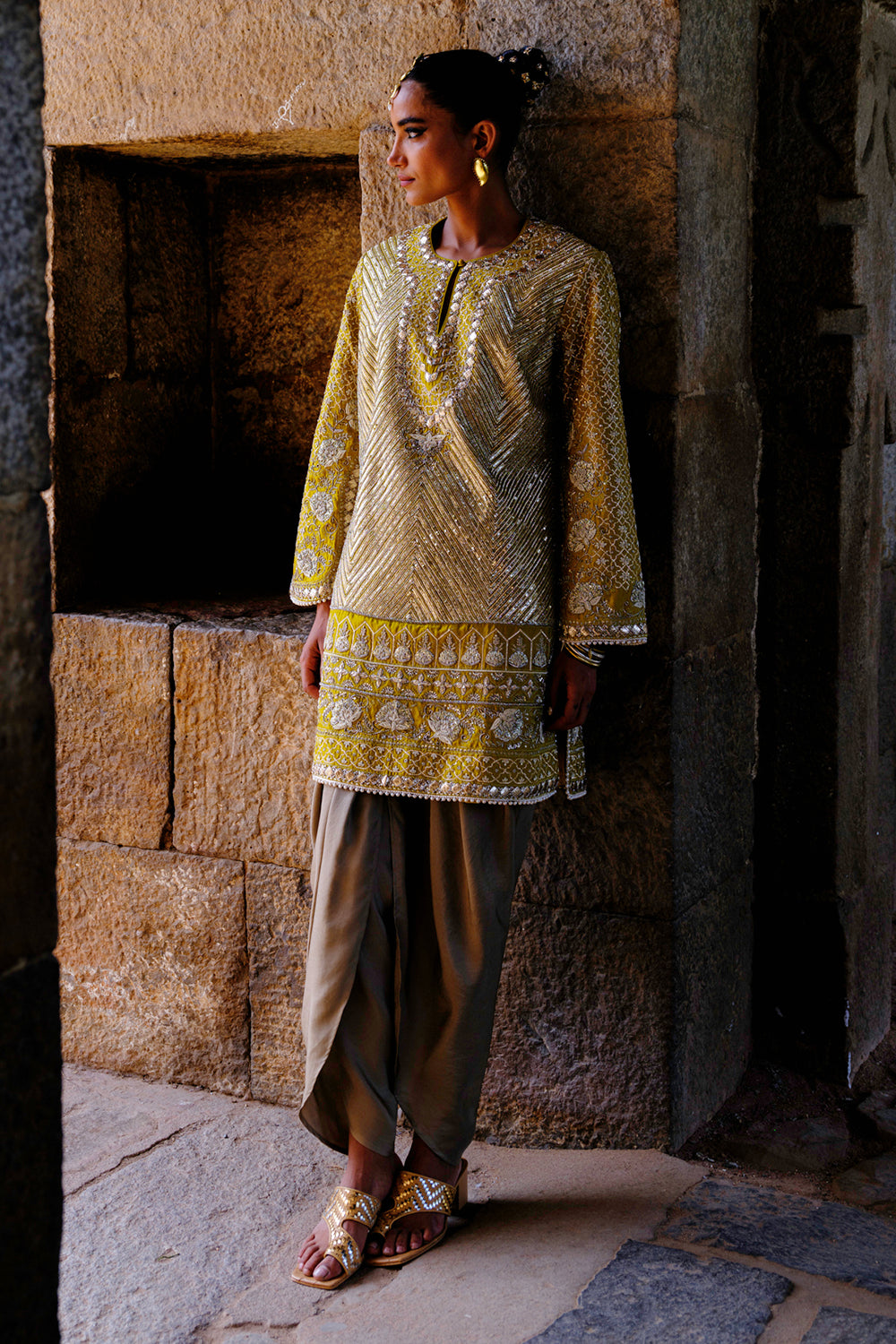 Misha Mustard Tunic With Dhoti Set