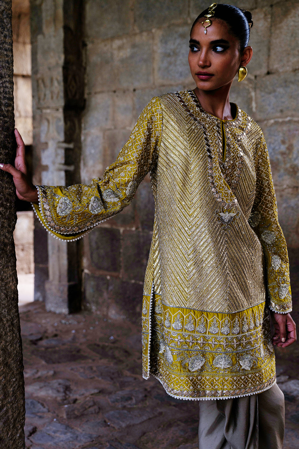 Misha Mustard Tunic With Dhoti Set