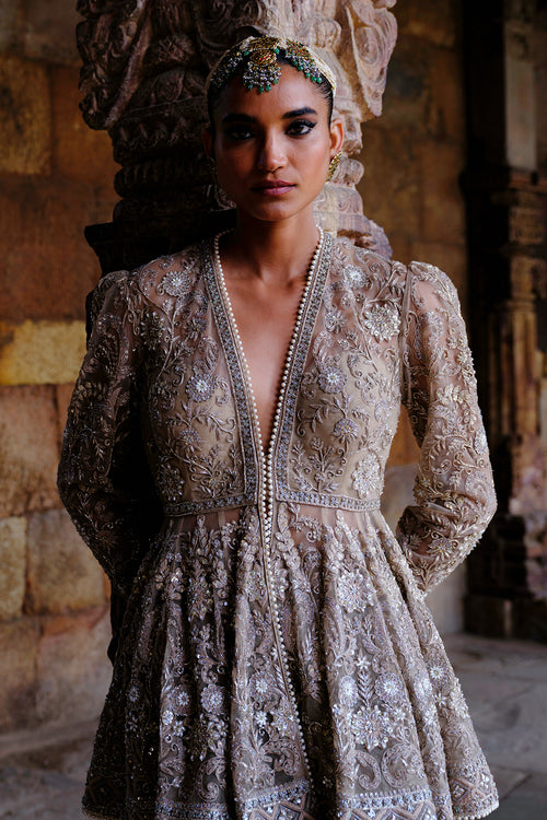 Alana Golden Beige Peplum With Sharara