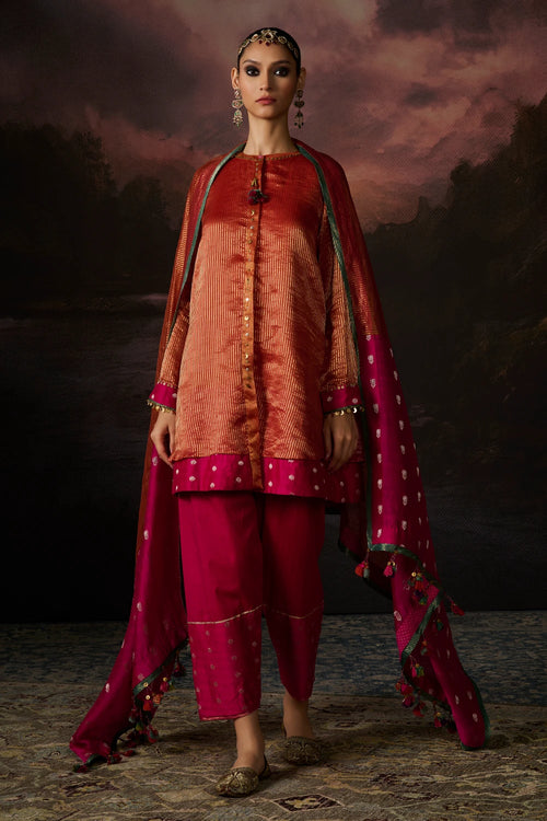 Rehana Rust Pink Kurta Set With Dupatta