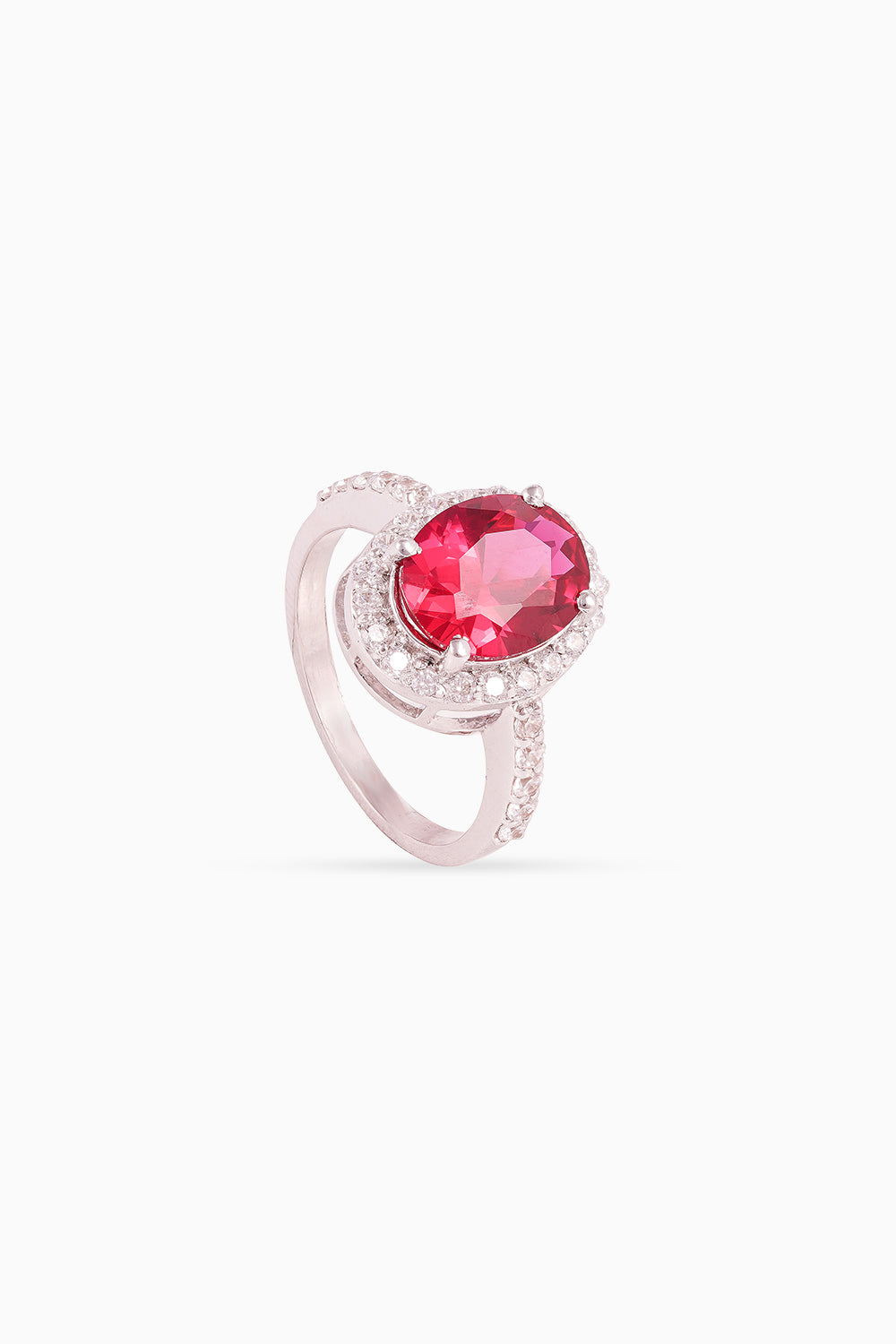 Red Ida Oval Halo Ring