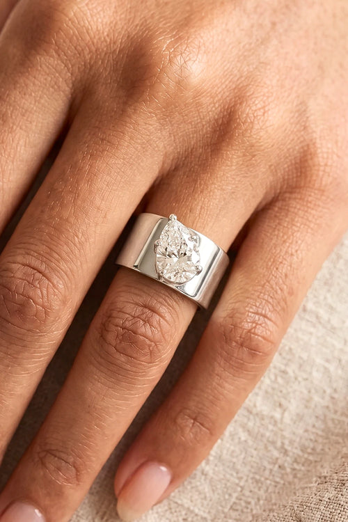 Silver Pear Solitaire Sculpted Ring