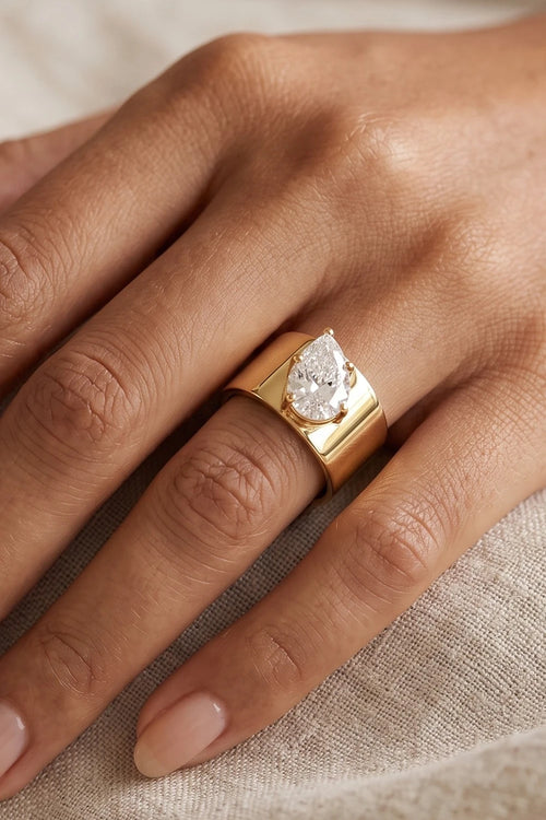 Pear Solitaire Sculpted Ring