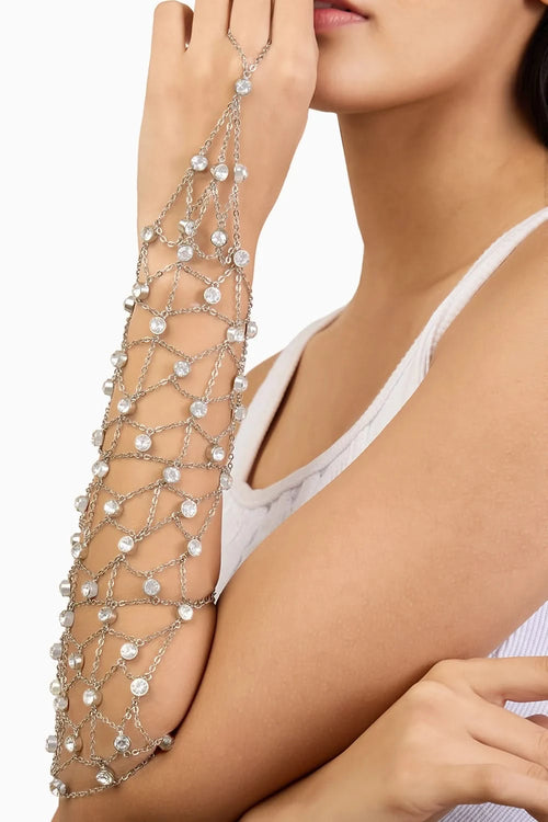 Silver Rhinestone Jaal Hand Harness