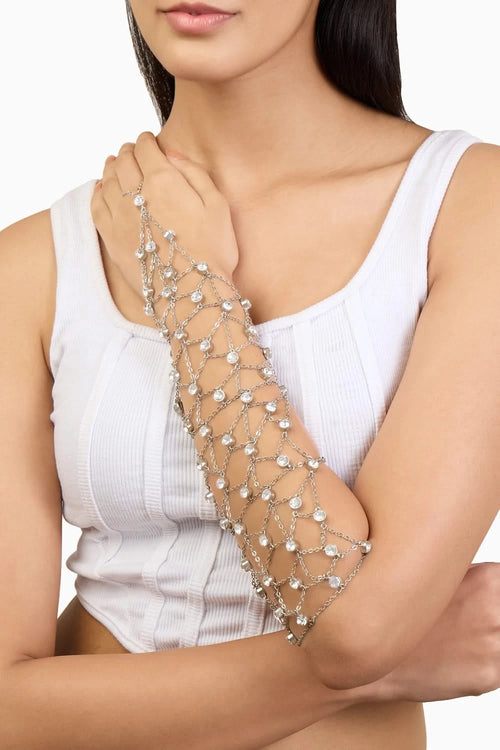 Silver Rhinestone Jaal Hand Harness