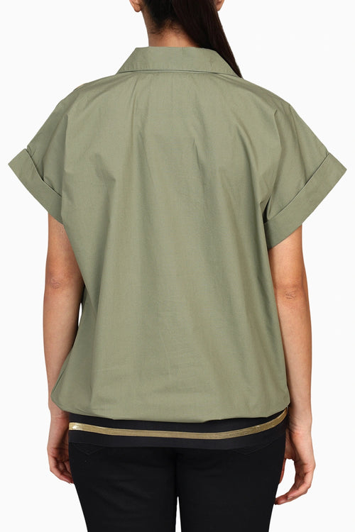 Olive Bomber Shirt With Print