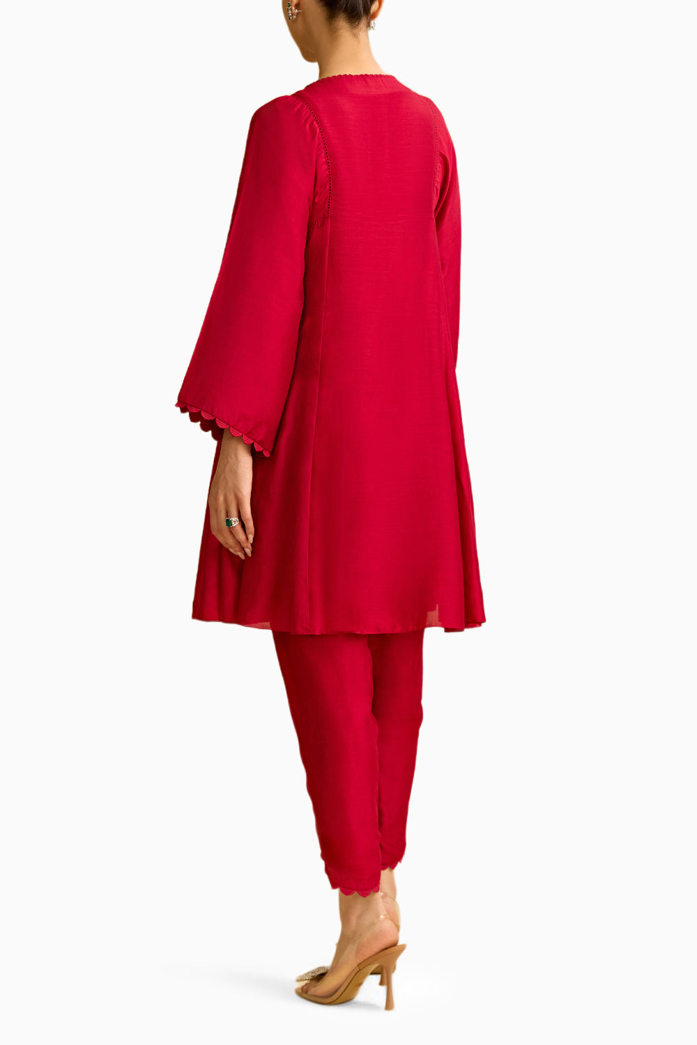 Red Silk Short Kurta with Tulip Pant