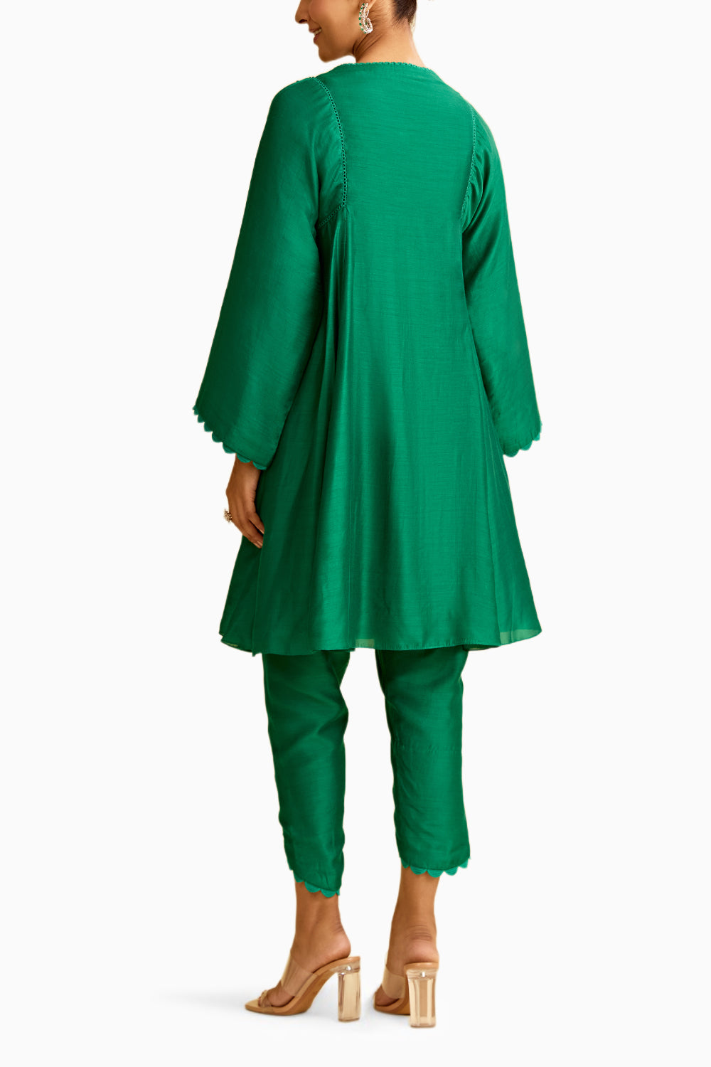 Green Silk Short Kurta with Tulip Pant