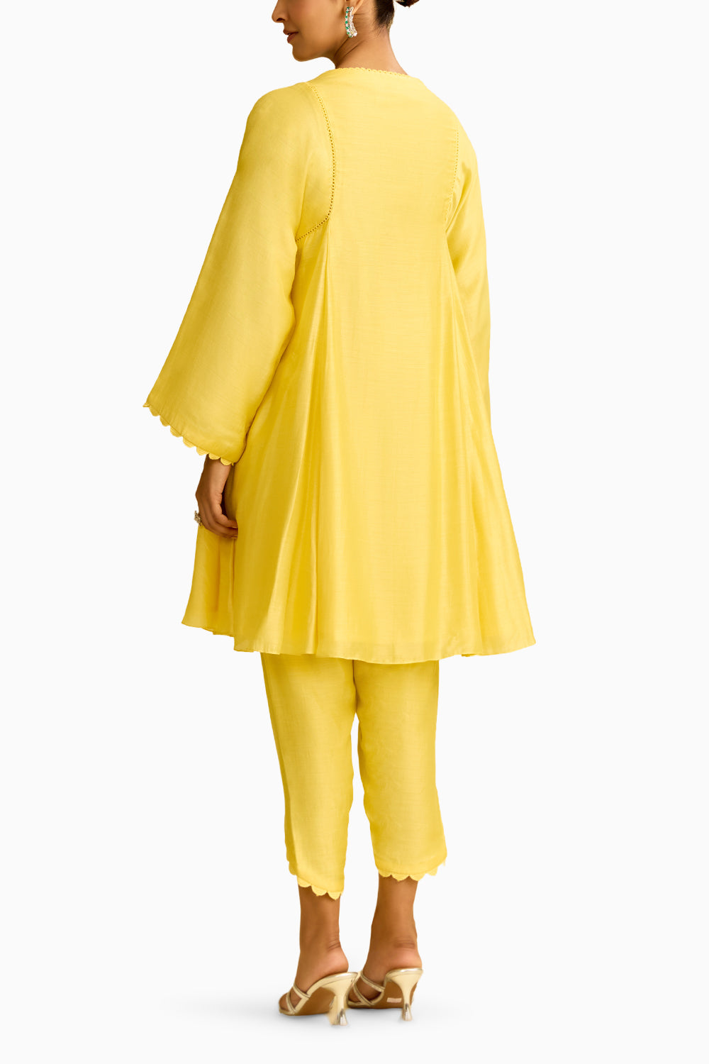 Yellow Silk Short Kurta with Tulip Pant