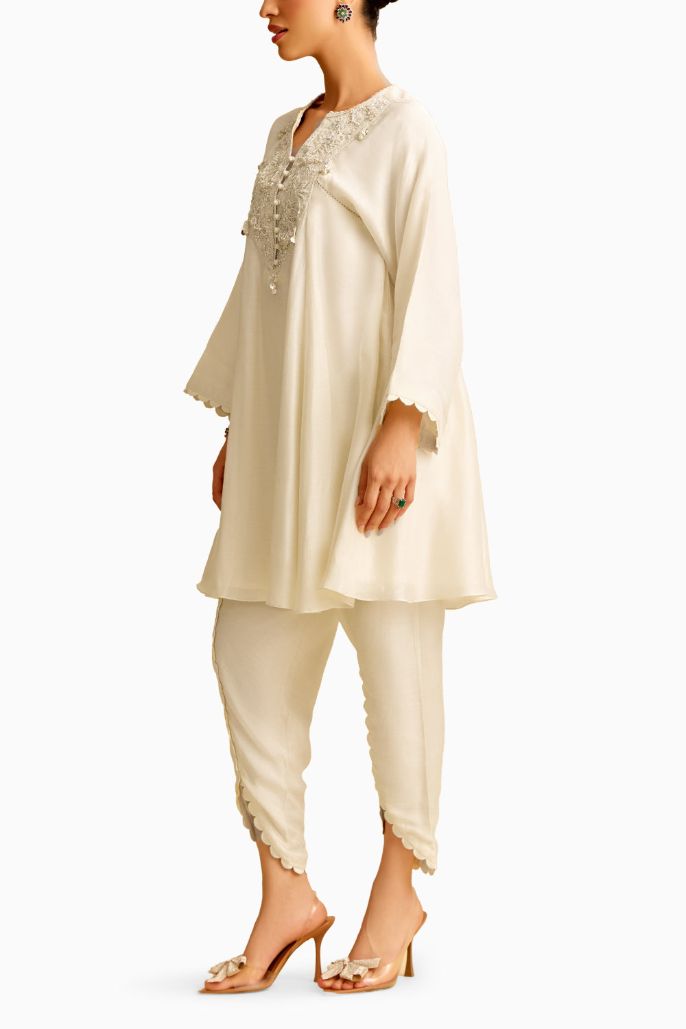 Ivory Silk Short Kurta with Tulip Pant