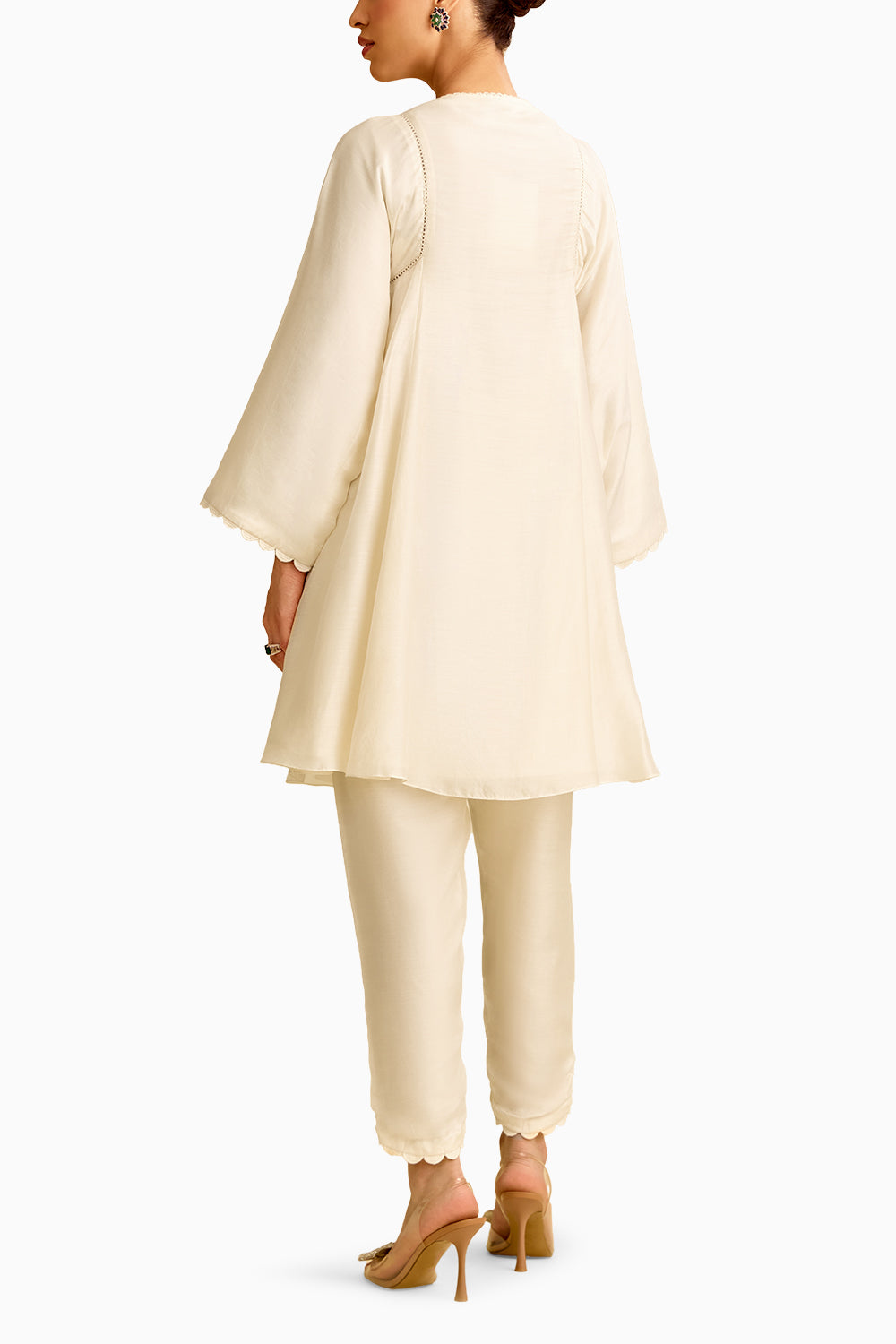 Ivory Silk Short Kurta with Tulip Pant