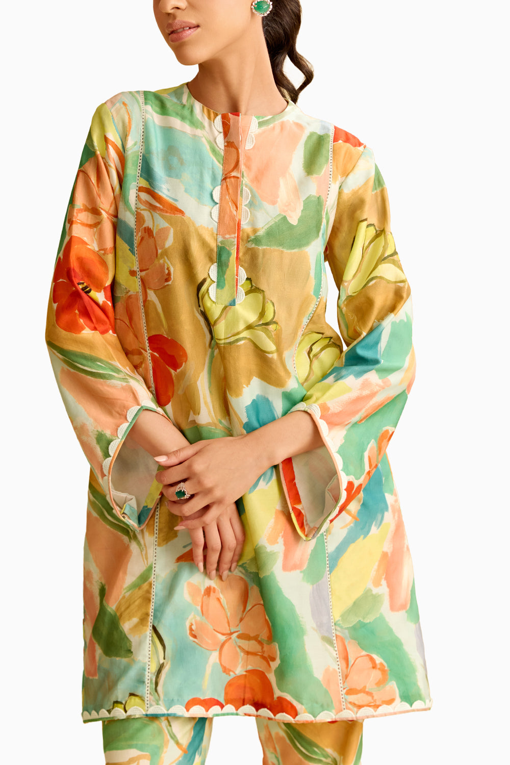 Floral Printed Chanderi Kurta with Pant