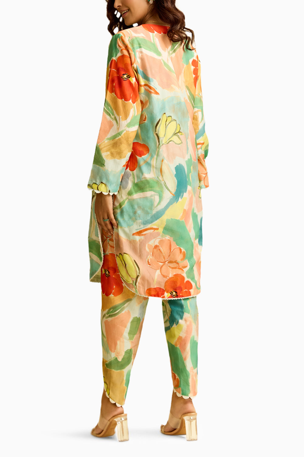 Floral Printed Chanderi Kurta With Tulip Pant