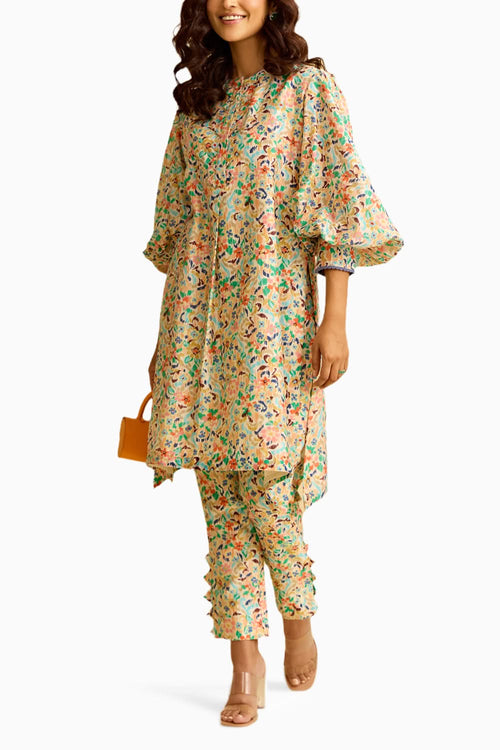 Ikkat Printed Chanderi Kurta Set