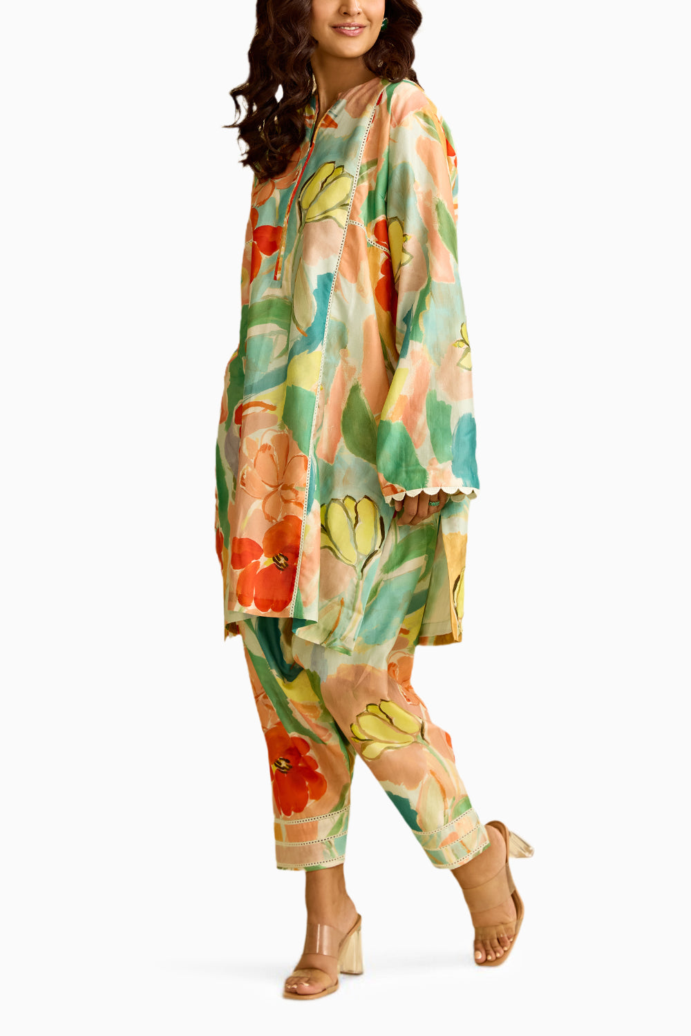 Floral Printed Chanderi Kurta Set